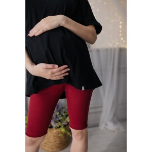 Комплект для беременных красные велосипедки в рубчик и черная футболка оверсайз 